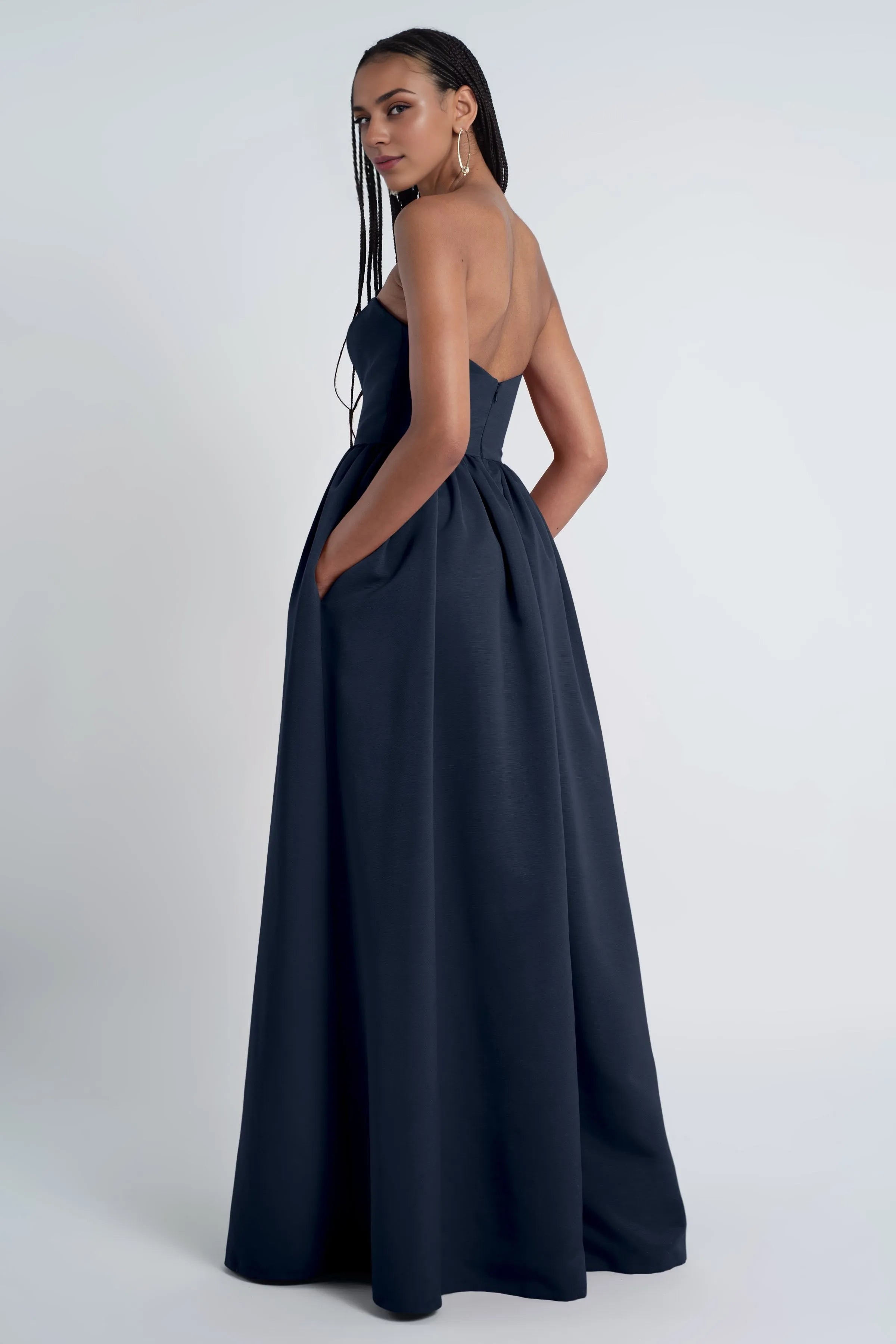 Robe Weitese élégante, robe de soirée sans bretelles, col droit, robe de demoiselle d'honneur, longueur au sol, ligne A, dos nu, fermeture éclair